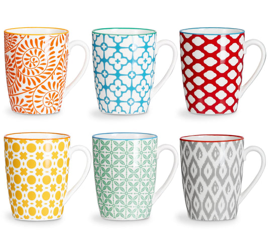 ONEMORE Ceramic Coffee Cups Set of 6 - 12oz Assorted Color Mugs NEW
