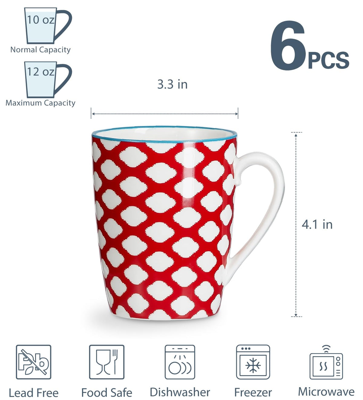 ONEMORE Ceramic Coffee Cups Set of 6 - 12oz Assorted Color Mugs NEW