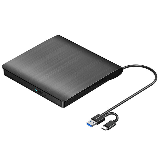 ROOFULL External CD DVD Drive USB 3.0 USB-C Black Laptop NEW