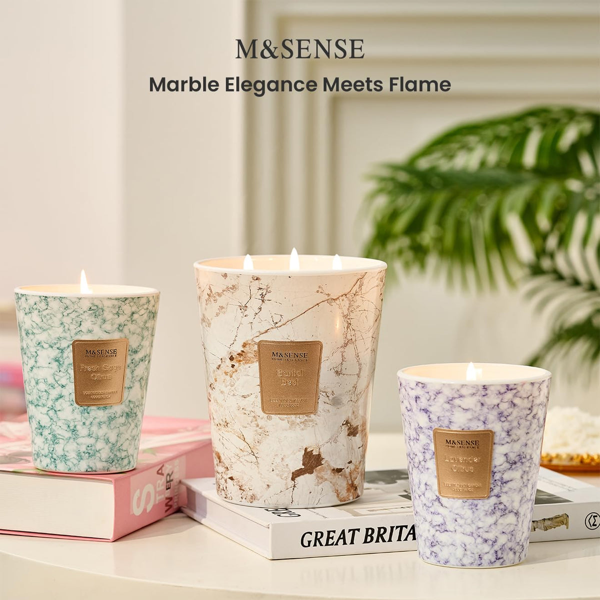 M&SENSE Large Jar Candles Jar Candle Santal Scent White Brown 990g 35oz NEW