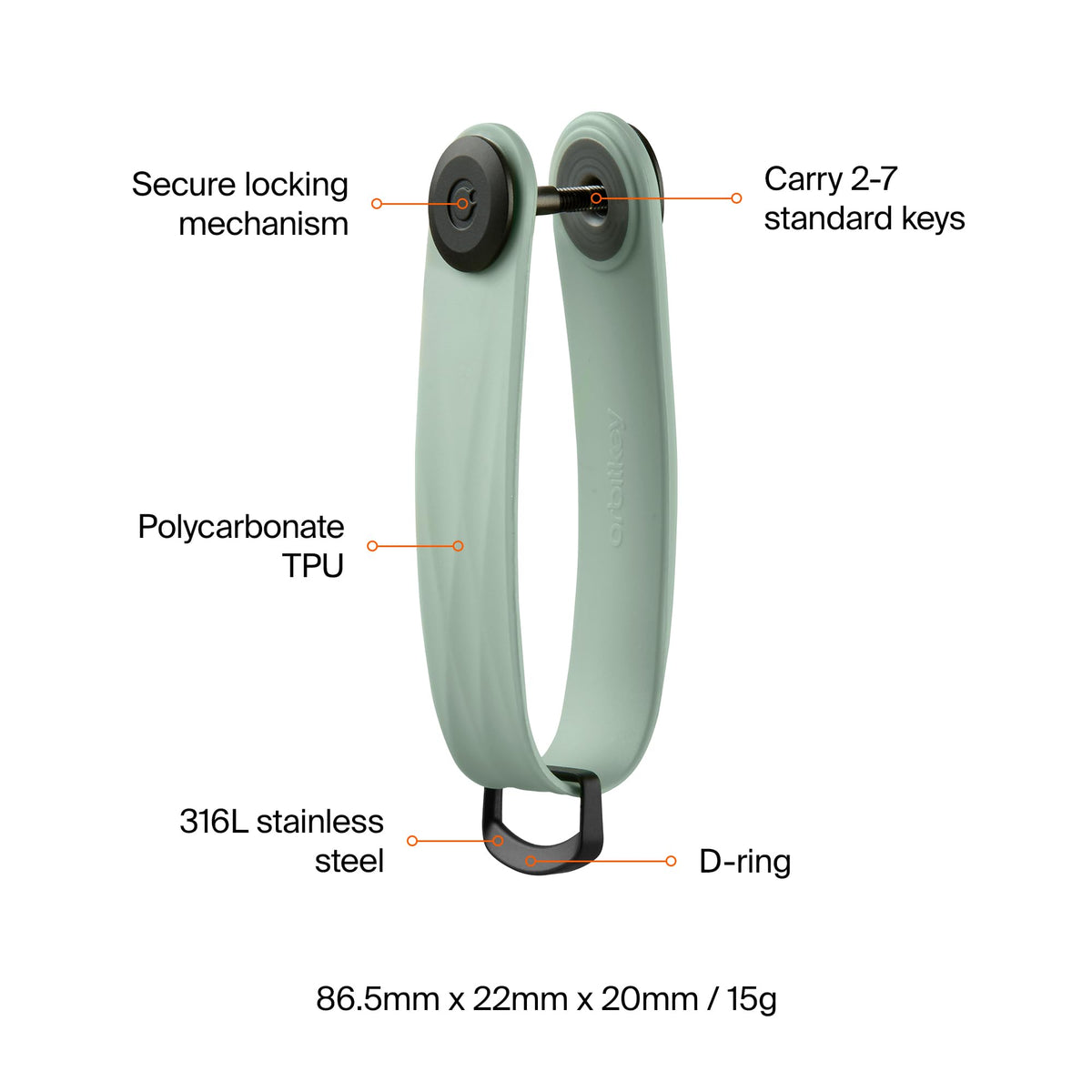 Orbitkey Active Key Shells Organiser Lite Mist Green - One Size NEW