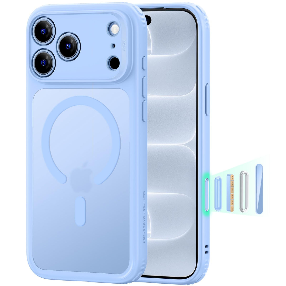 ESR Classic Phone Cases Hybrid iPhone 17 Pro Max Case Frosted Light Blue NEW