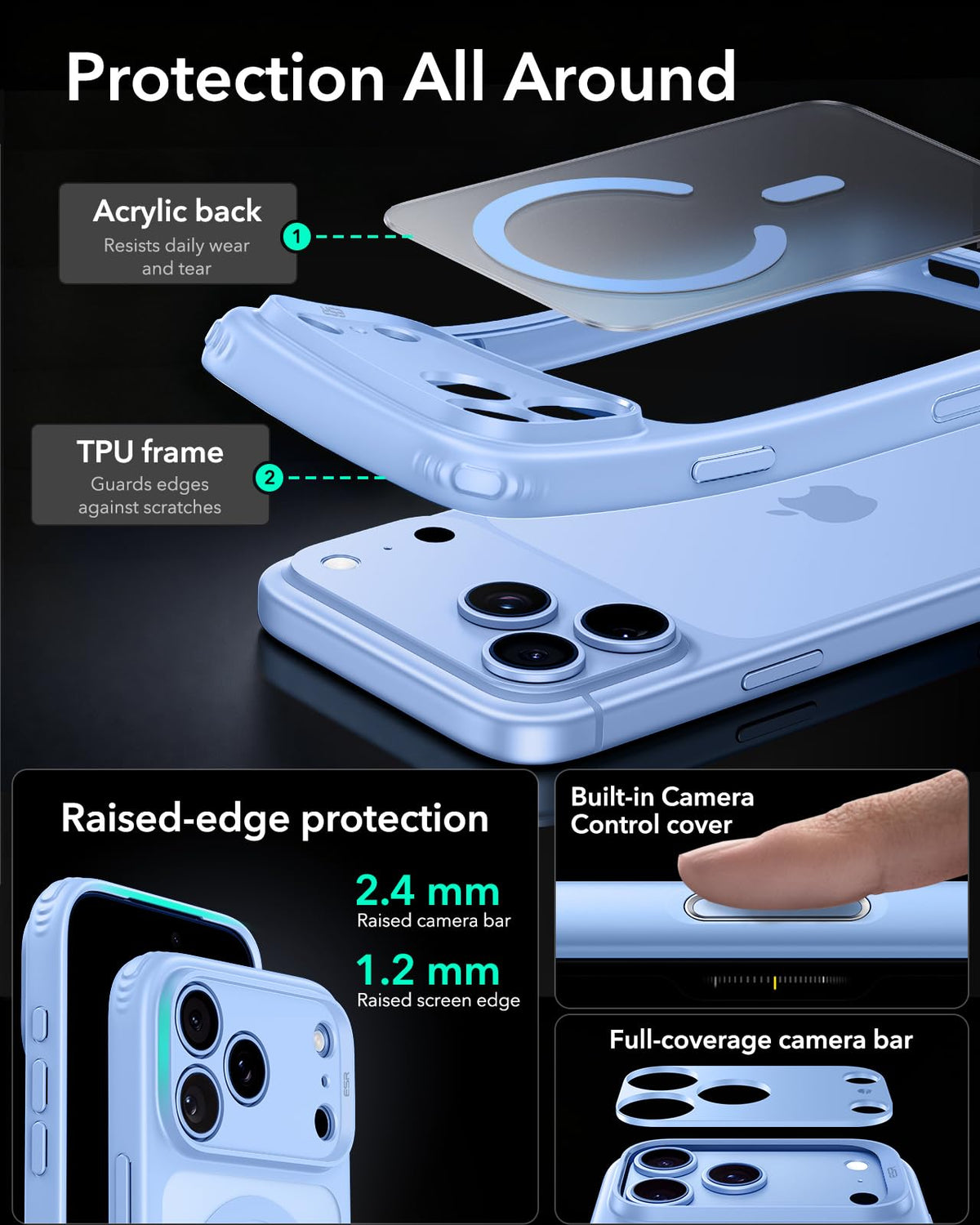 ESR Classic Phone Cases Hybrid iPhone 17 Pro Max Case Frosted Light Blue NEW