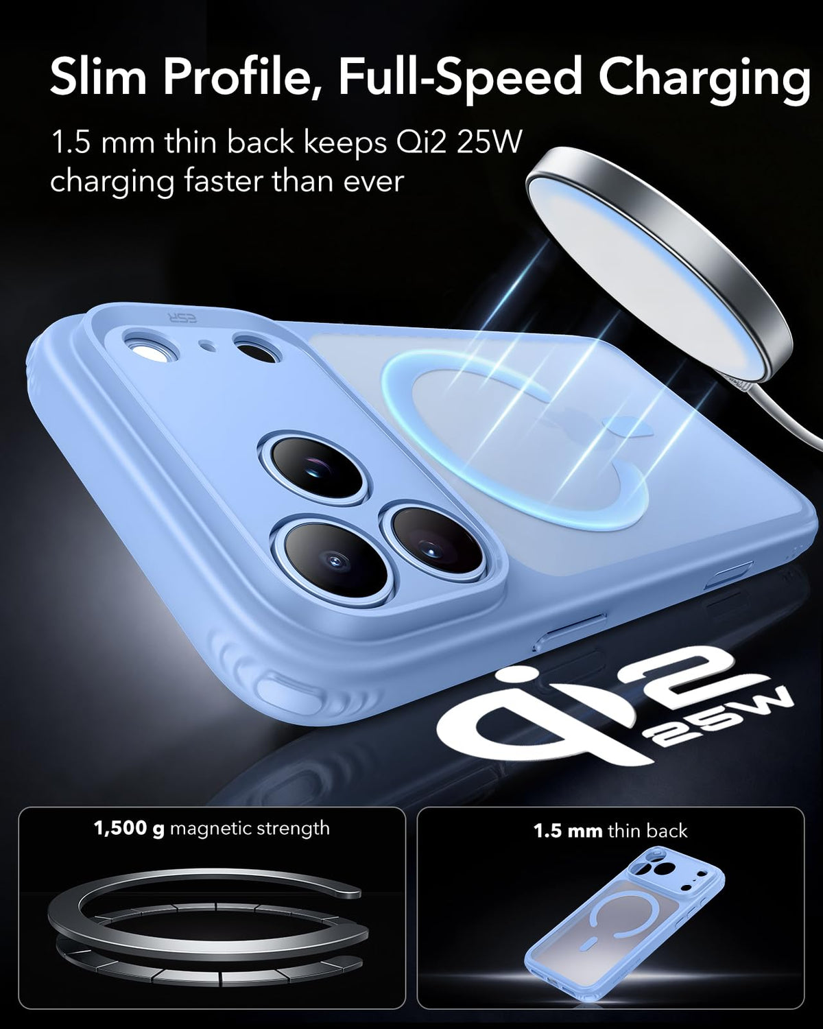 ESR Classic Phone Cases Hybrid iPhone 17 Pro Max Case Frosted Light Blue NEW