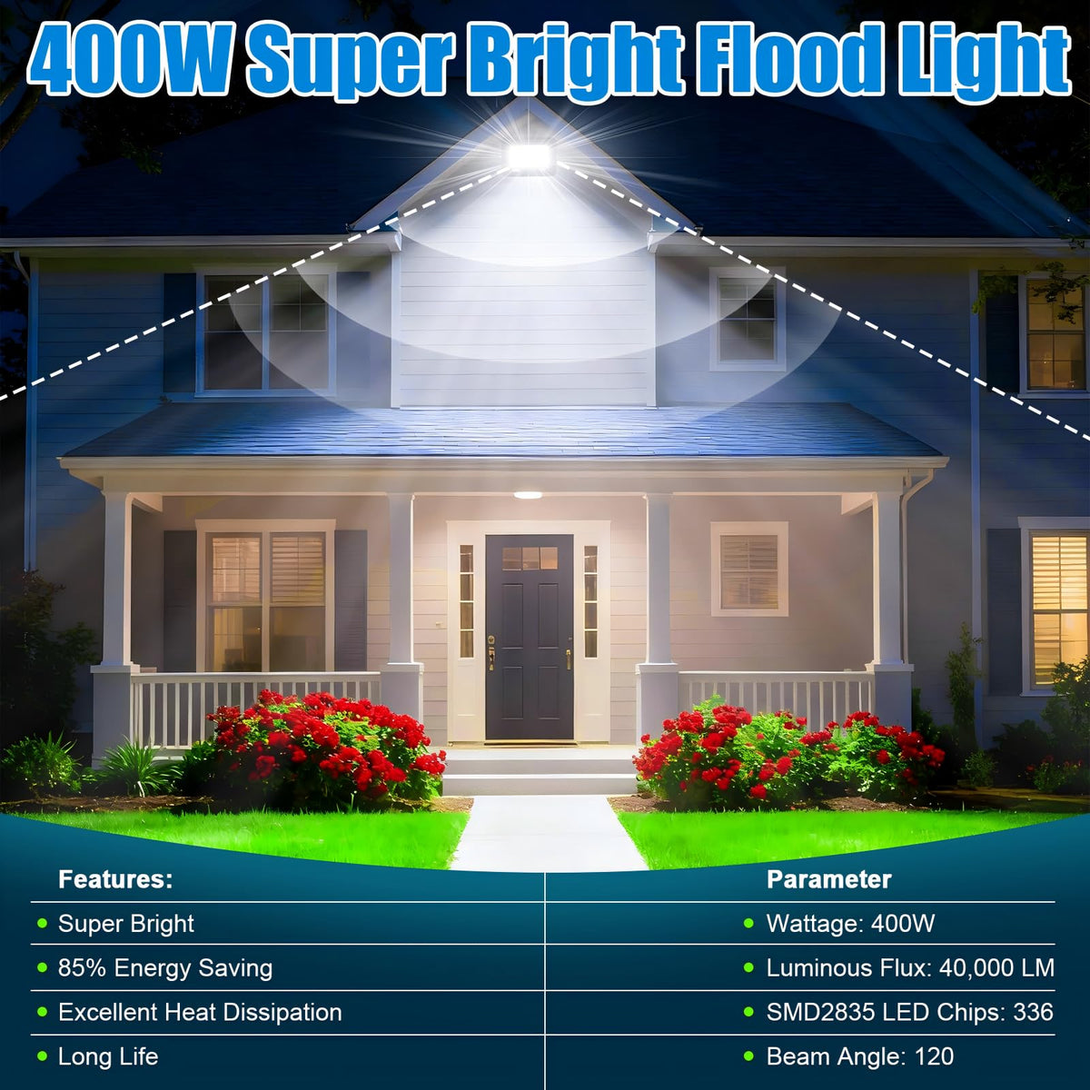 400W LED Floodlight 40000LM 6500K Daylight Patio Deck Lighting DEMO