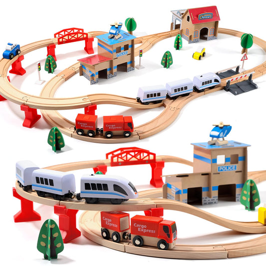 Wooden Train Set with Tracks for Toddlers Multicoloured 88pcs NEW