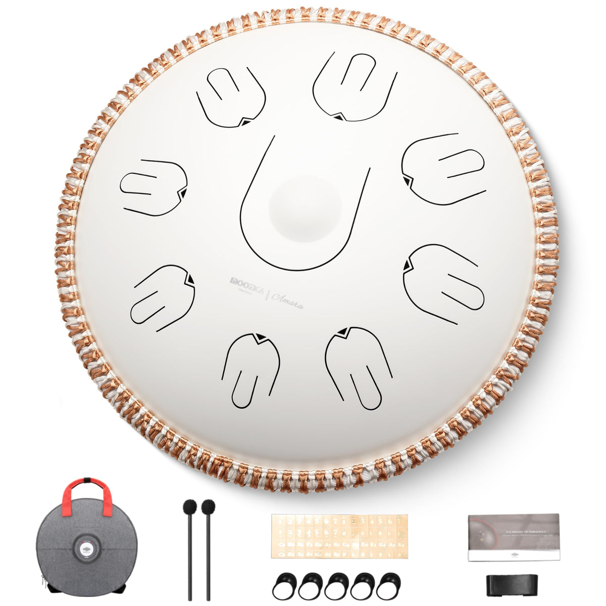 Moozica 14 Inch Steel Hand Drum Tongue 17 Notes White Percussion NEW
