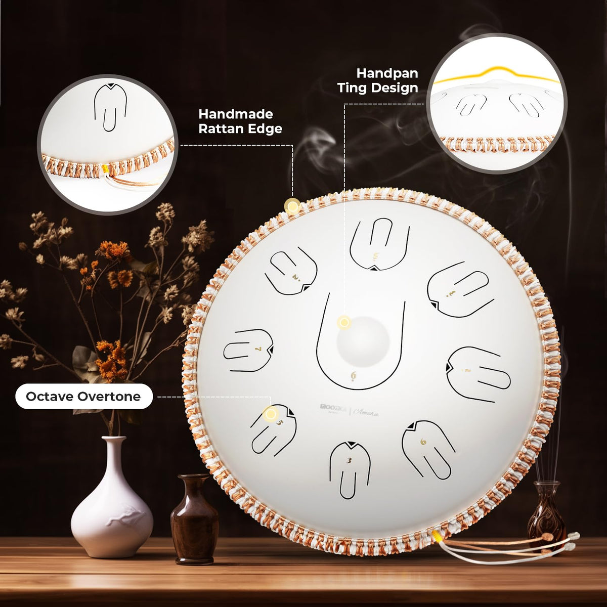 Moozica 14 Inch Steel Hand Drum Tongue 17 Notes White Percussion NEW