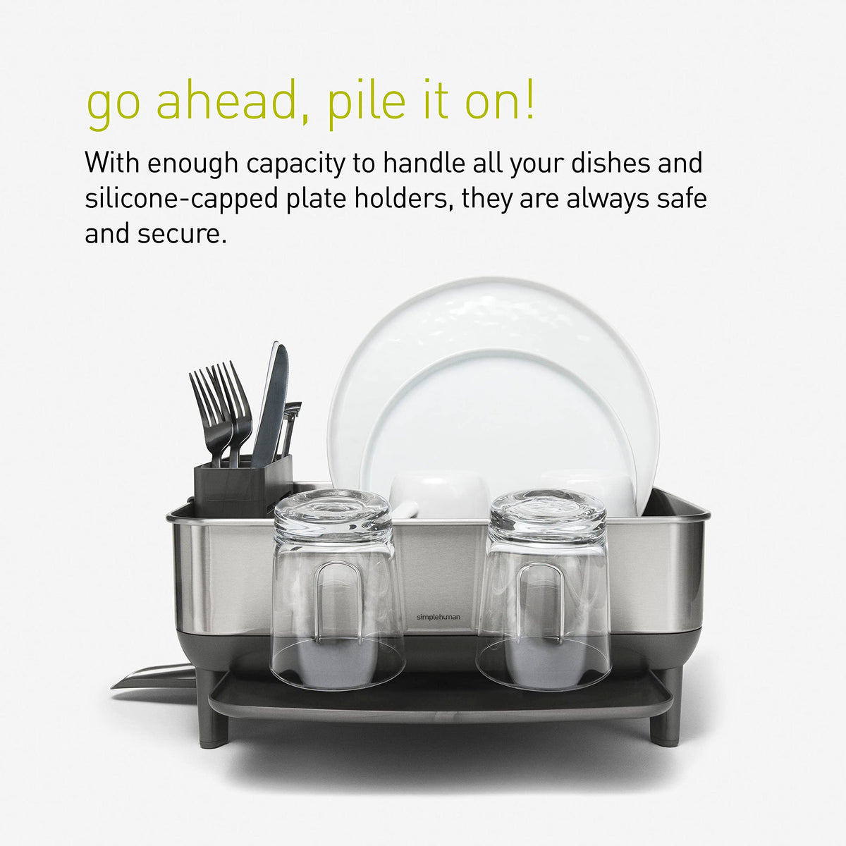 simplehuman Compact Dish Drainer Brushed Stainless Steel Silver NEW