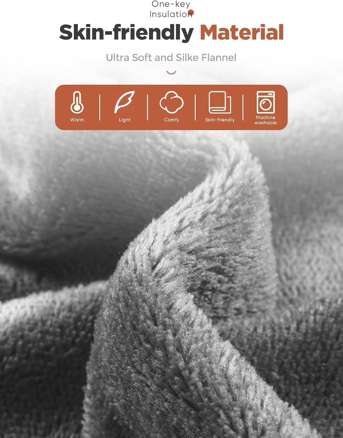 Electric Heated Throw Blanket Grey 140x80cm Cozy Soft Flannel DEMO
