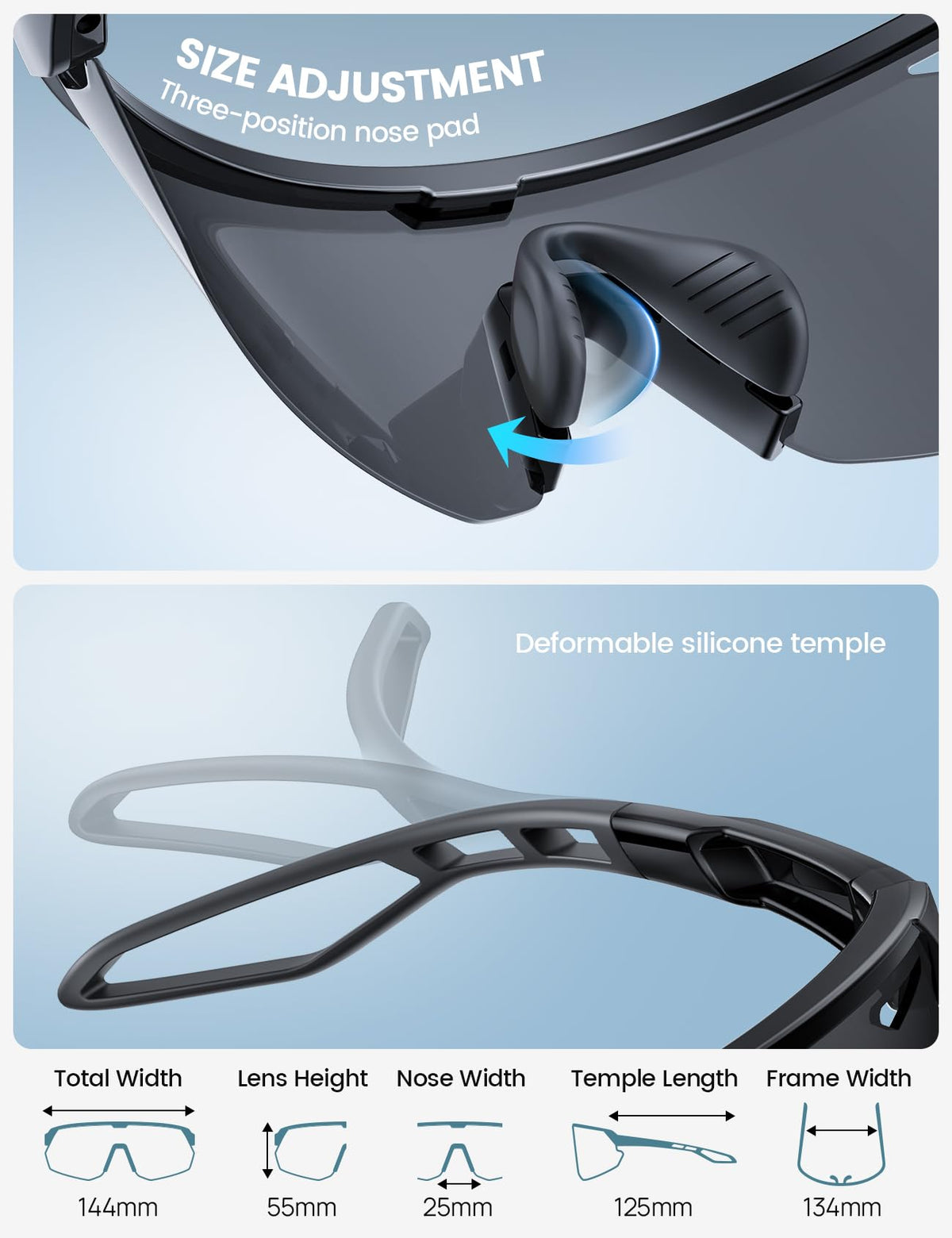 Lamicall Polarized Glasses Sports Sunglasses UV400 Protection Black One Size NEW