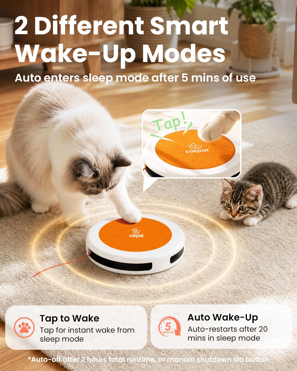 CATPAT Interactive Cat Toy Automatic Tap to Wake - Orange NEW