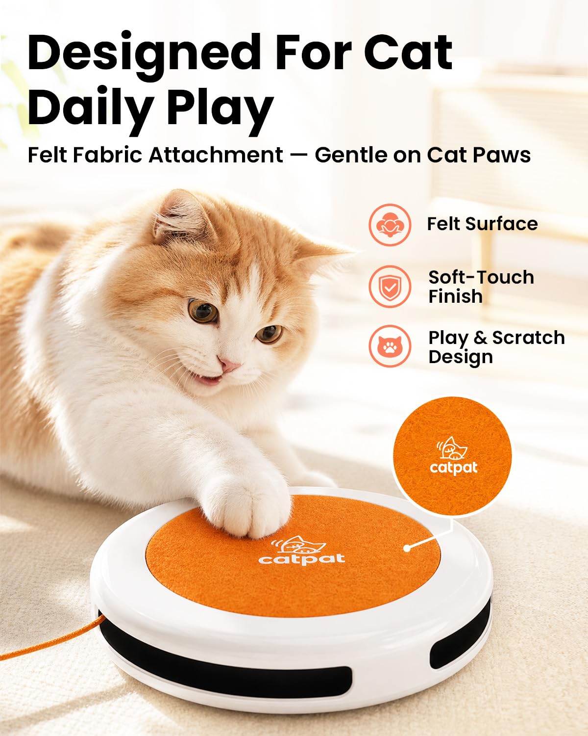 CATPAT Interactive Cat Toy Automatic Tap to Wake - Orange NEW