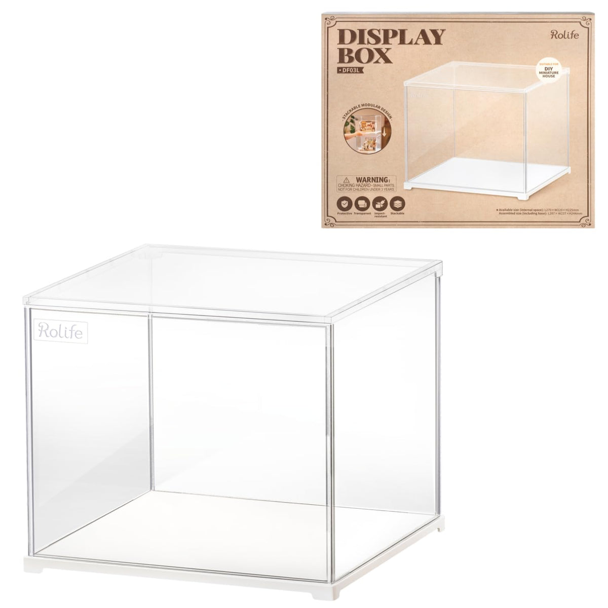 Rolife White Acrylic Display Case Dust Cover Collectibles 244x288x237mm DEMO