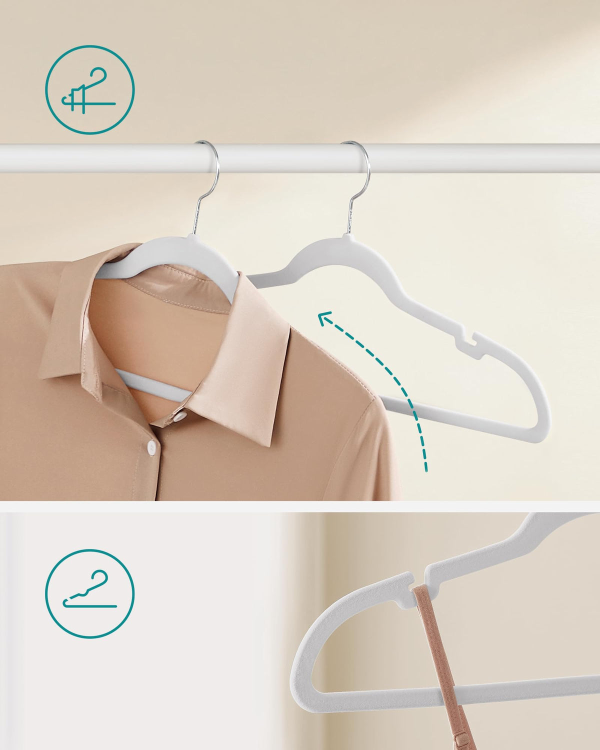 SONGMICS White Velvet Coat Hangers Non-Slip Set of 50 Storage NEW