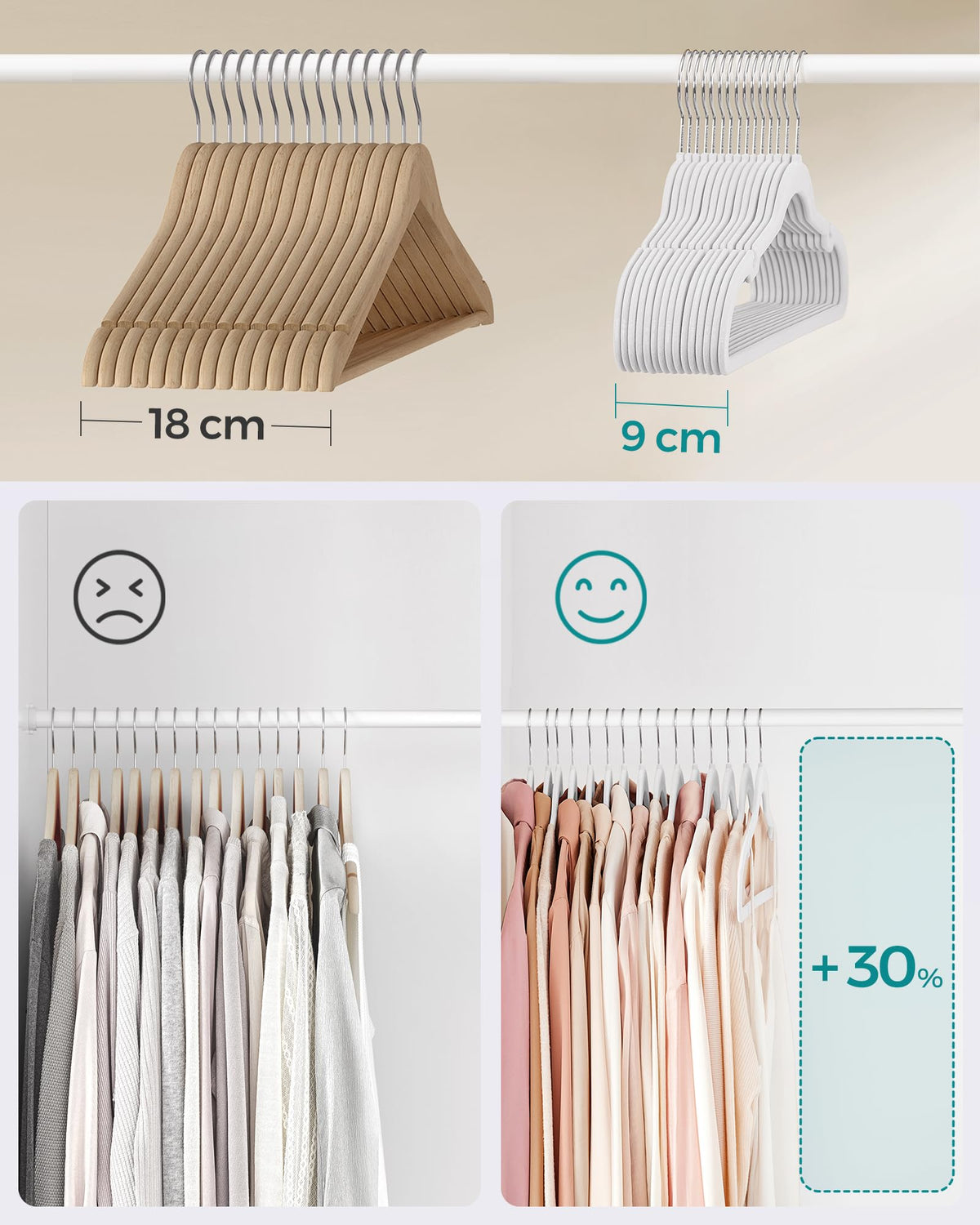 SONGMICS White Velvet Coat Hangers Non-Slip Set of 50 Storage NEW