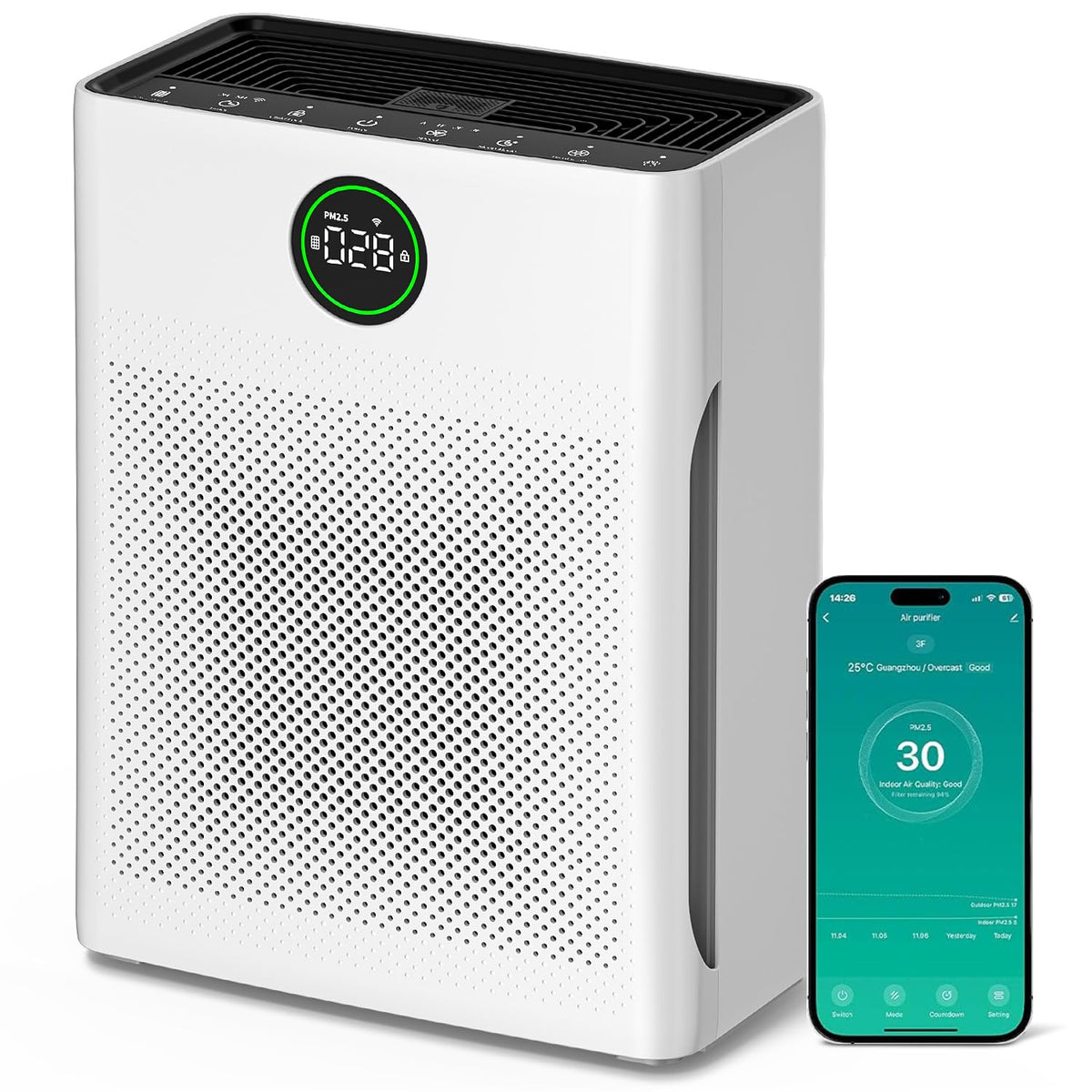 Smart Air Purifier HEPA Filter Wi-Fi Control White NEW