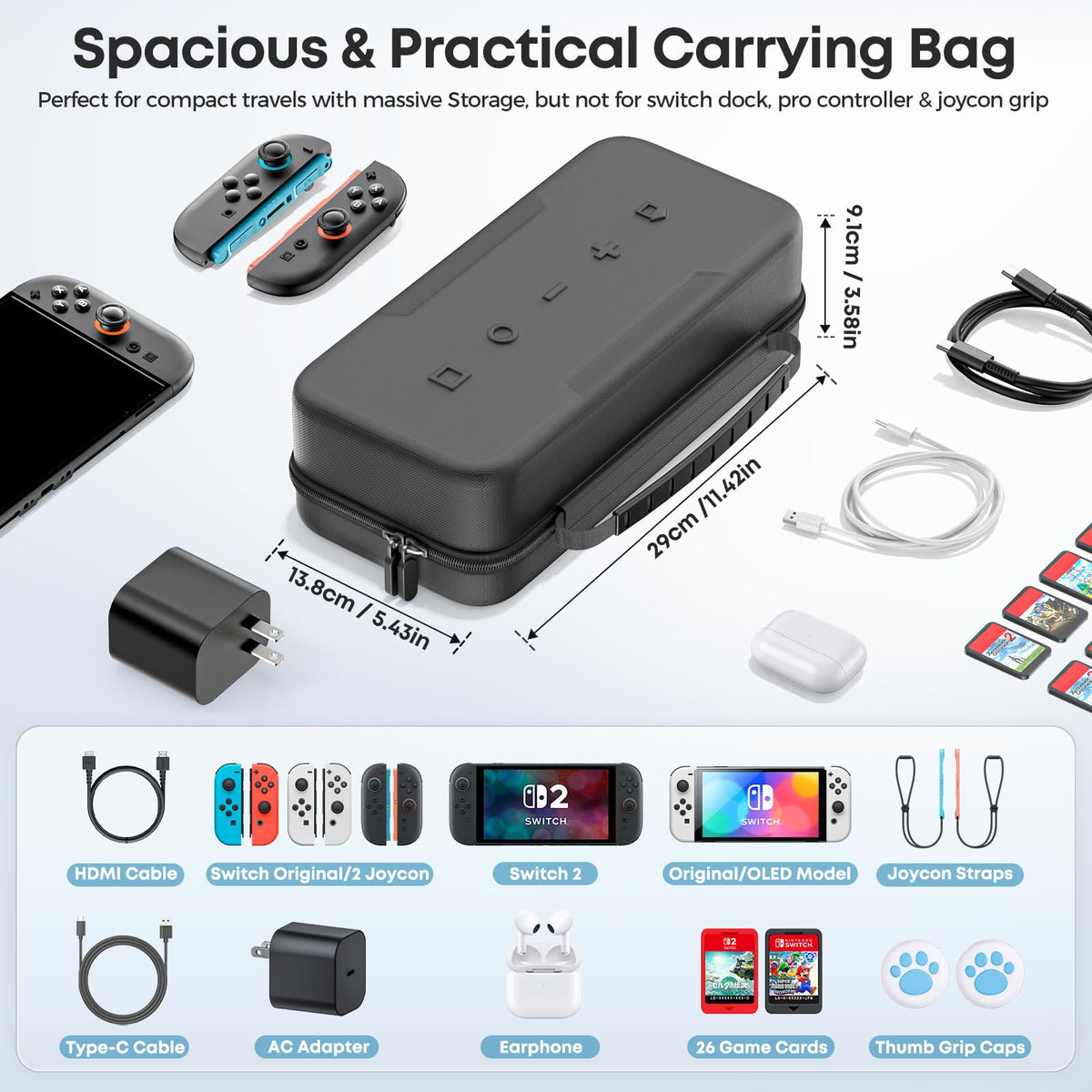 OIVO Nintendo Switch Hard Shell Protective Storage Case - Black NEW