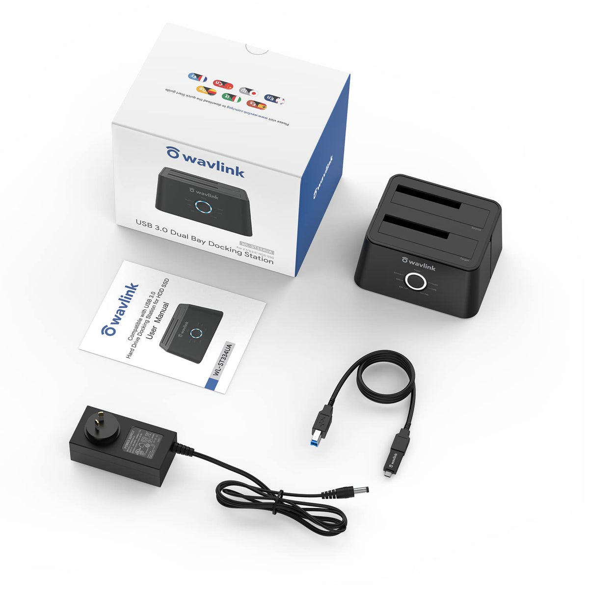 WAVLINK Dual Bay External Hard Drive Docking Station USB 3.0 Black NEW