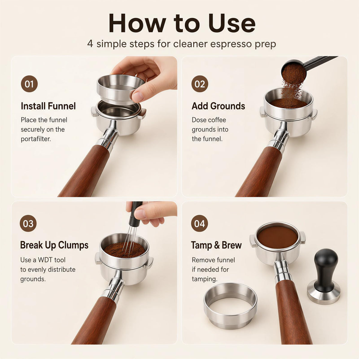54mm Stainless Tampers Steel Espresso Tamper Brown & Silver - Professional NEW