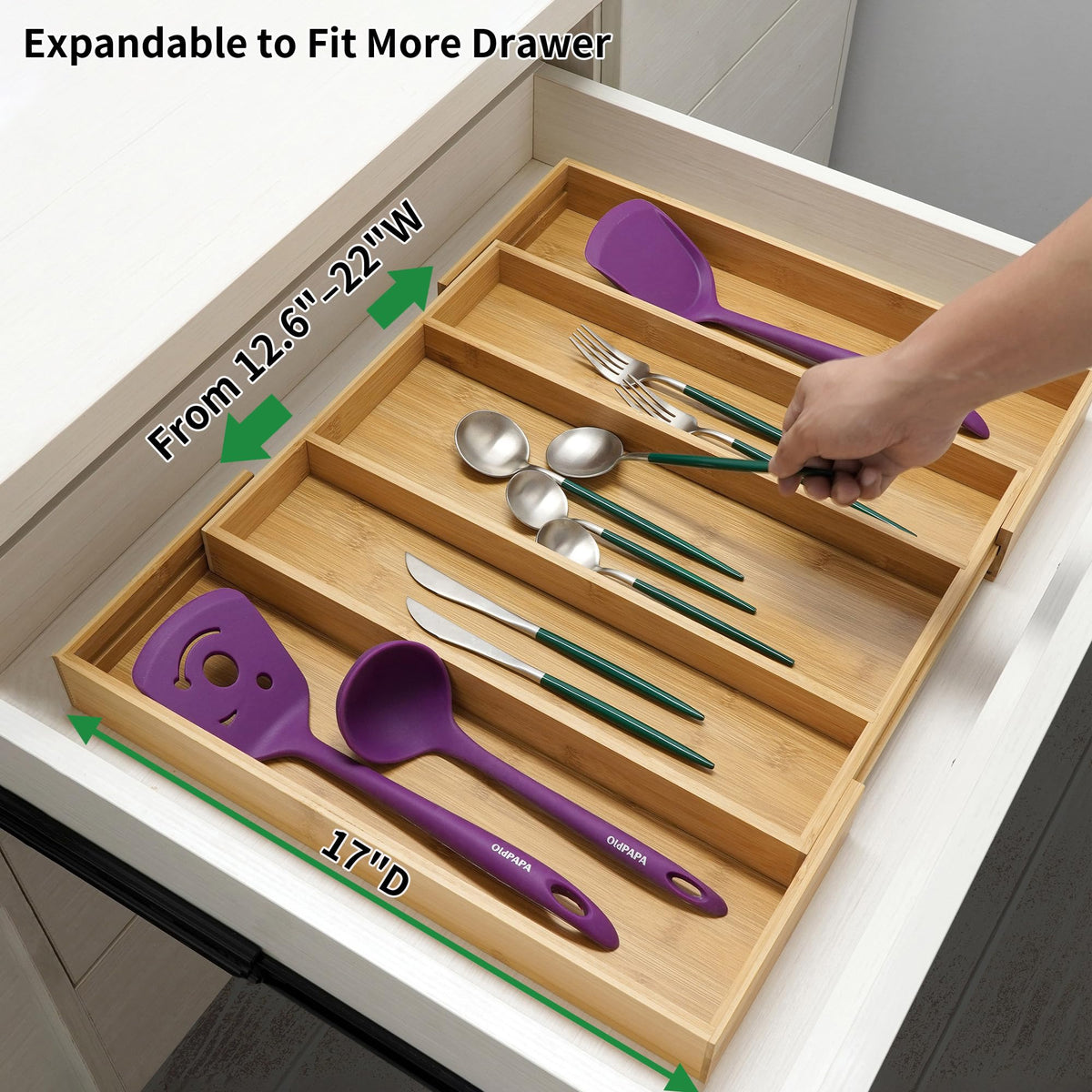 Utoplike Bamboo Kitchen Drawer Organizer Expandable Cutlery Tray NEW
