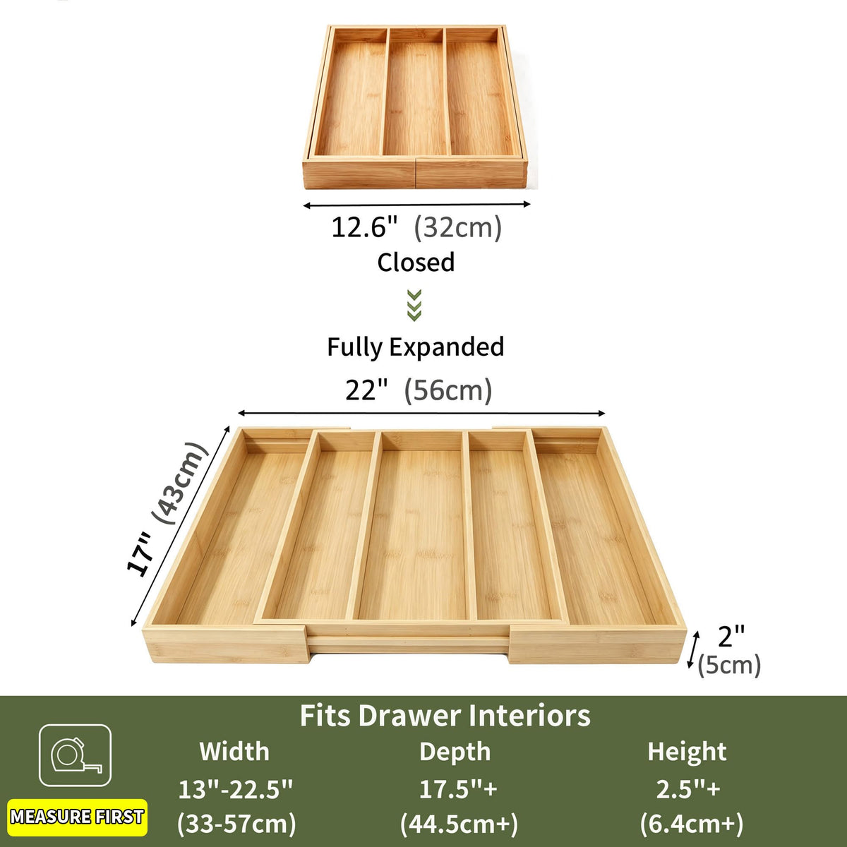Utoplike Bamboo Kitchen Drawer Organizer Expandable Cutlery Tray NEW