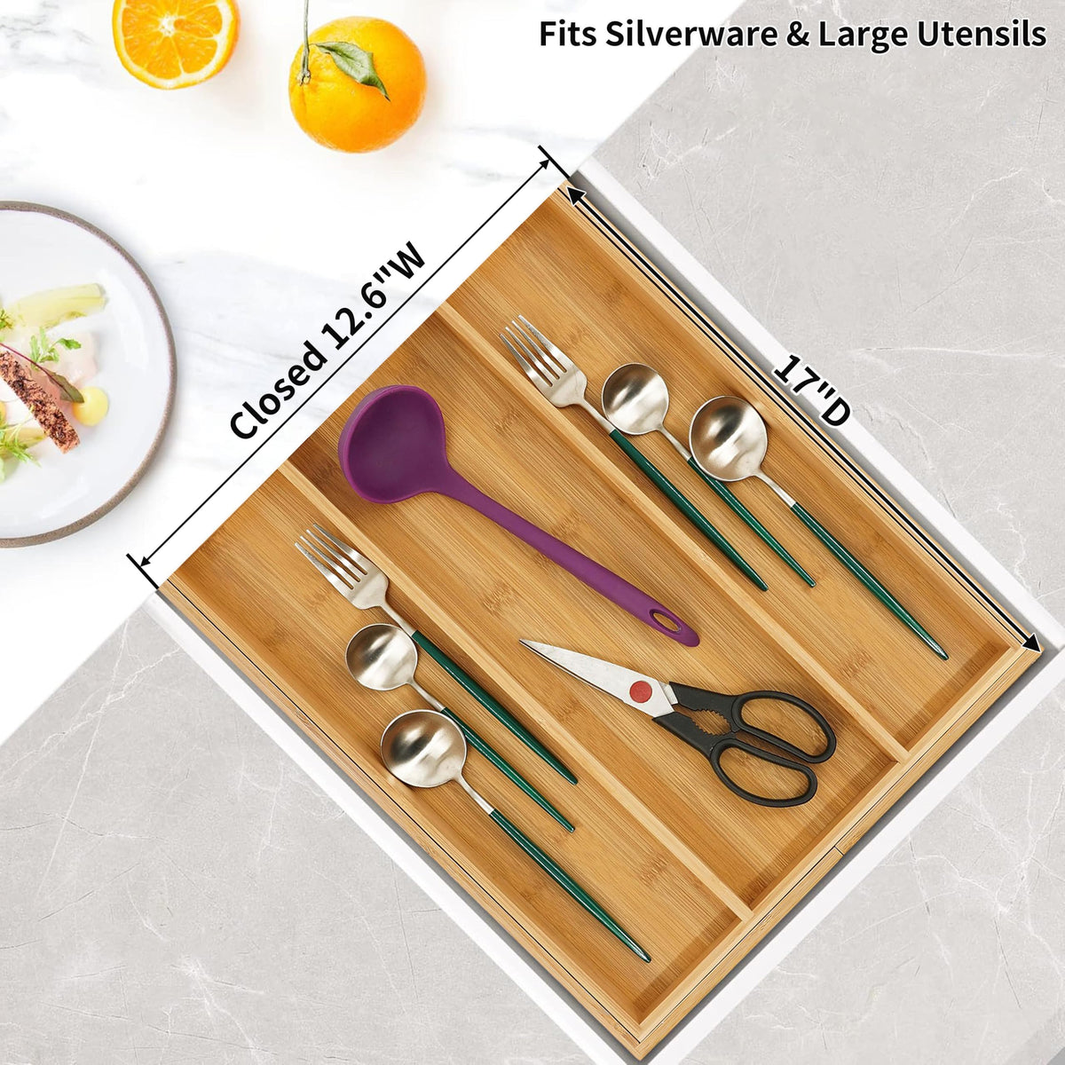 Utoplike Bamboo Kitchen Drawer Organizer Expandable Cutlery Tray NEW