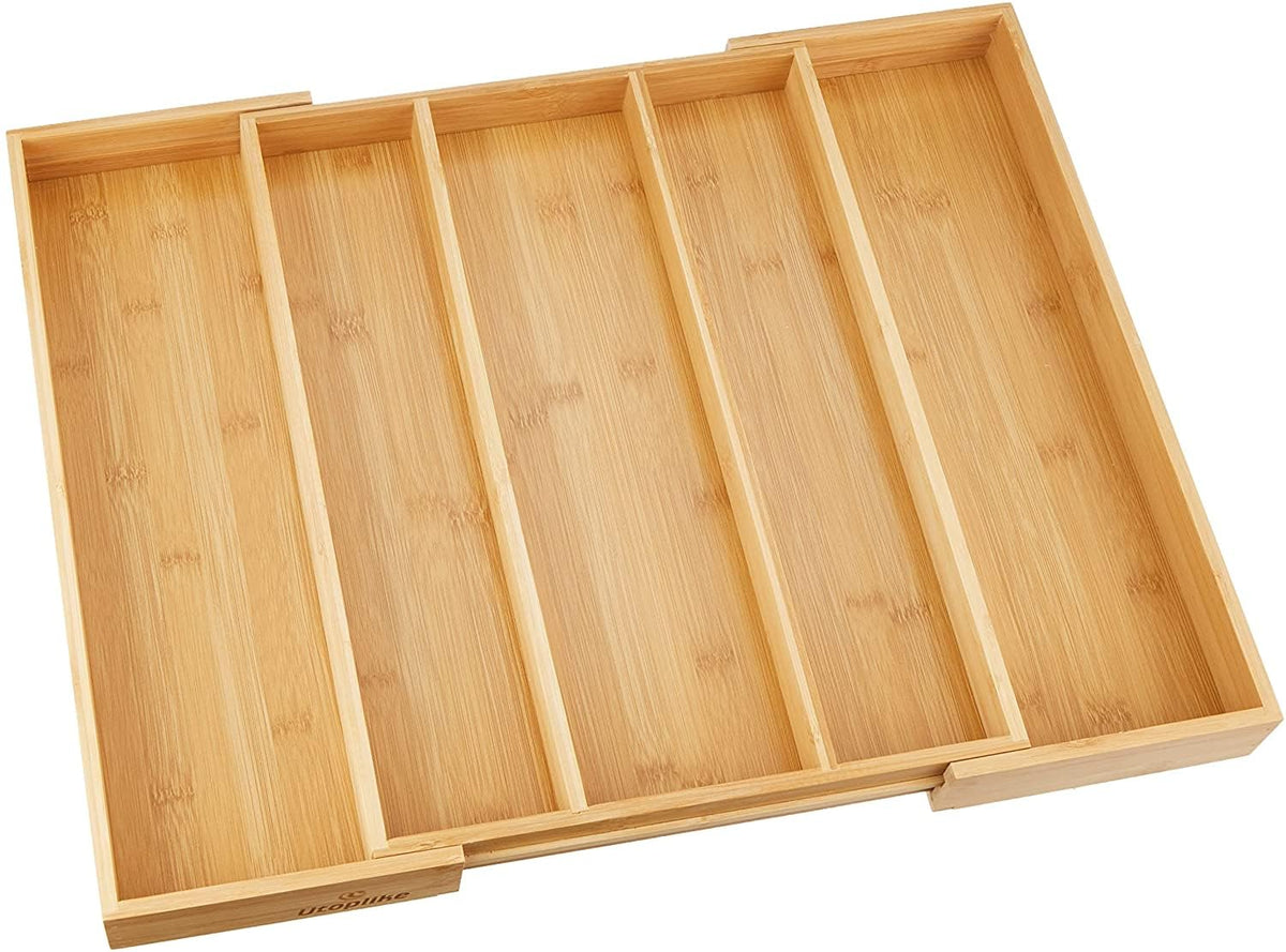 Utoplike Bamboo Kitchen Drawer Organizer Expandable Cutlery Tray NEW