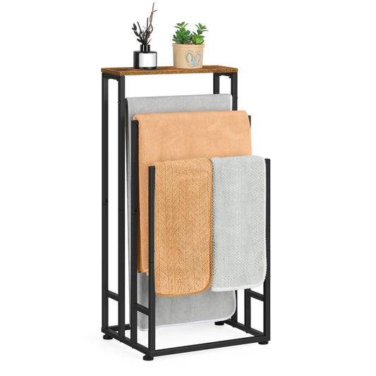 3 Tier Freestanding Towel Rack Brown Black Metal Bathroom Storage DEMO