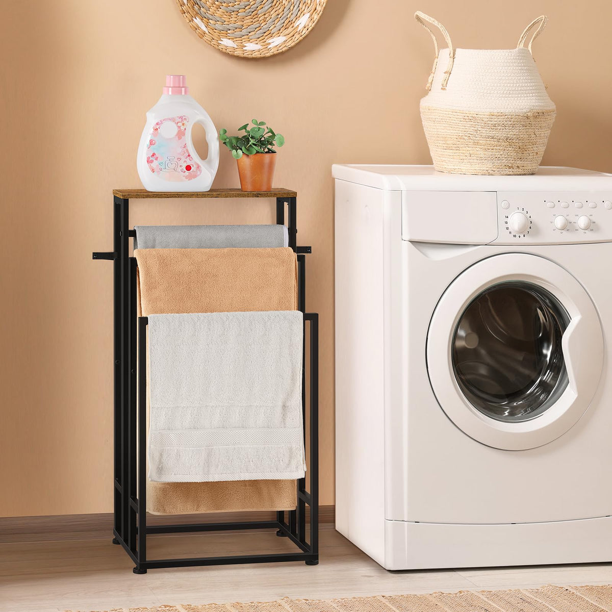 3 Tier Freestanding Towel Rack Brown Black Metal Bathroom Storage DEMO