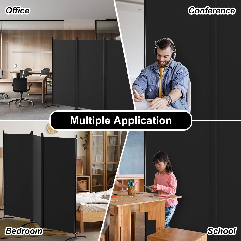 3 Panel Room Divider 102"W Folding Privacy Screen Cream & Black Size 102"W NEW