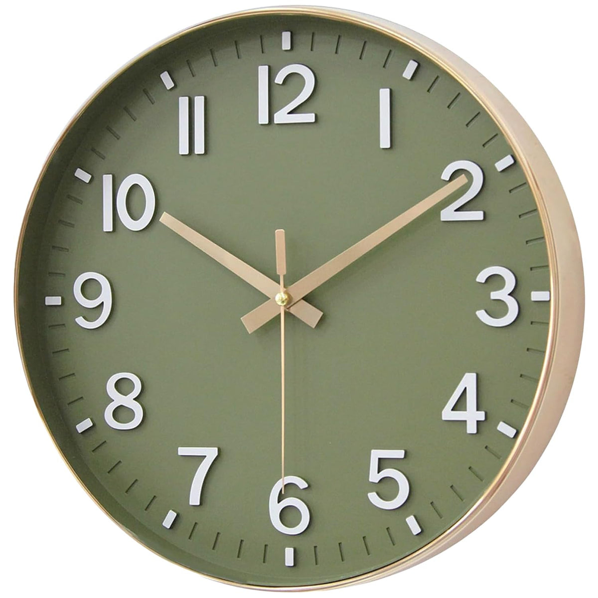 Silent Wall Clock 12 Inch Green & Gold Modern Battery Powered Size 12" DEMO