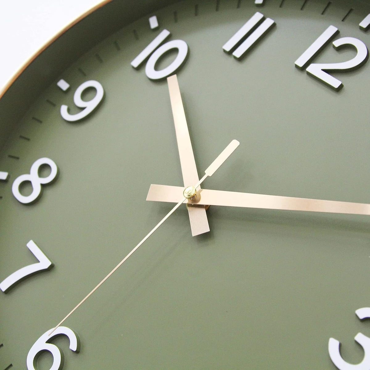 Silent Wall Clock 12 Inch Green & Gold Modern Battery Powered Size 12" DEMO