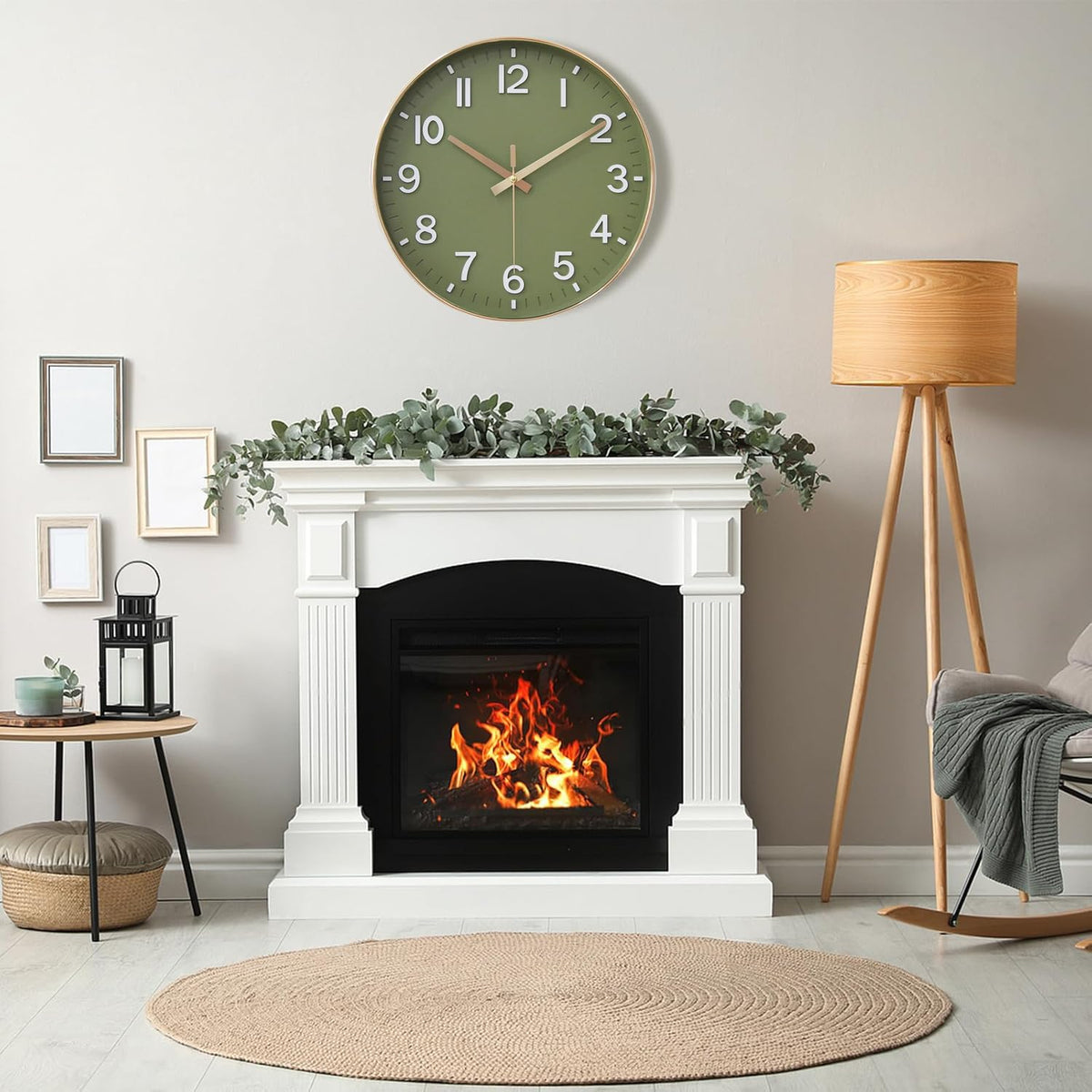 Silent Wall Clock 12 Inch Green & Gold Modern Battery Powered Size 12" DEMO