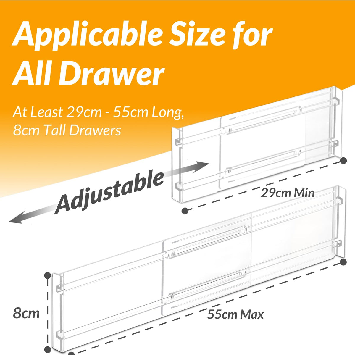 Hormes Clear Adjustable Drawer Dividers Expandable Kitchen Storage 9 Pack NEW
