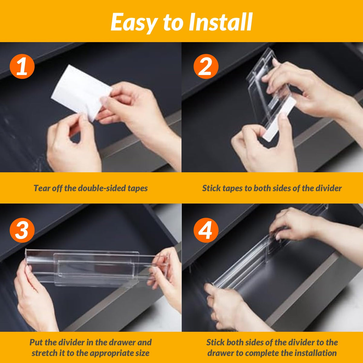 Hormes Clear Adjustable Drawer Dividers Expandable Kitchen Storage 9 Pack NEW