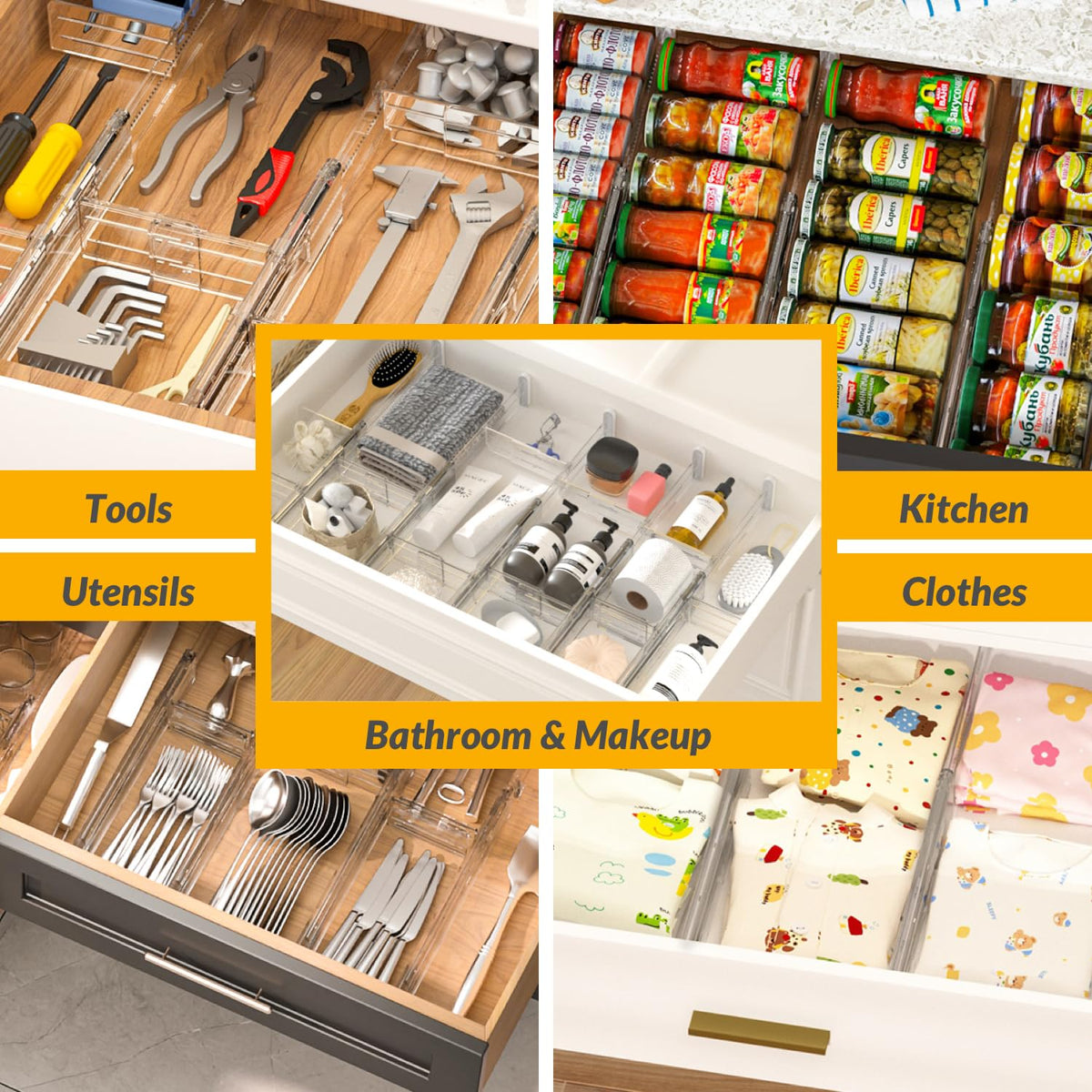 Hormes Clear Adjustable Drawer Dividers Expandable Kitchen Storage 9 Pack NEW