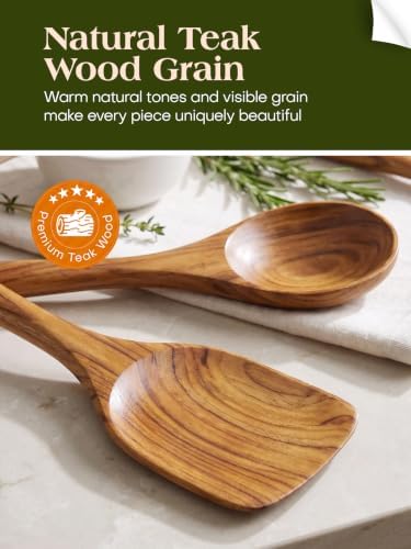 AIUHI Brown Wooden Cooking Utensils Set - Teak Spoon Spatula NEW