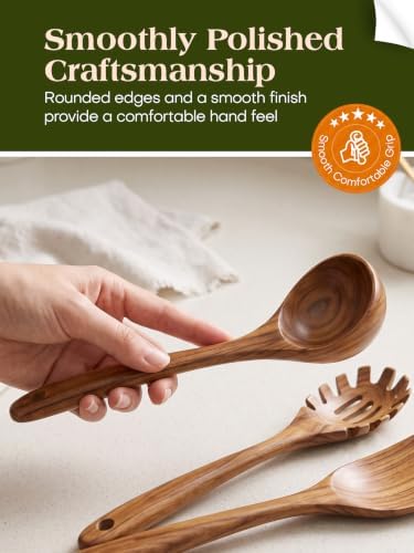 AIUHI Brown Wooden Cooking Utensils Set - Teak Spoon Spatula NEW