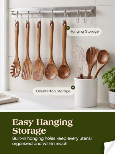 AIUHI Brown Wooden Cooking Utensils Set - Teak Spoon Spatula NEW