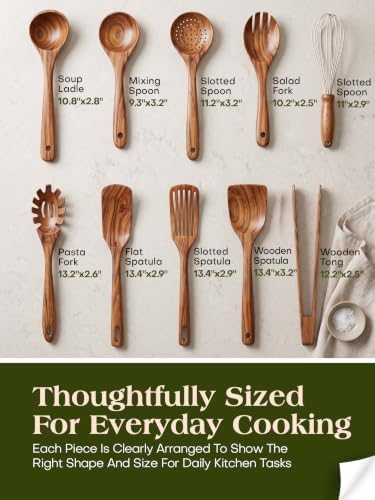 AIUHI Brown Wooden Cooking Utensils Set - Teak Spoon Spatula NEW