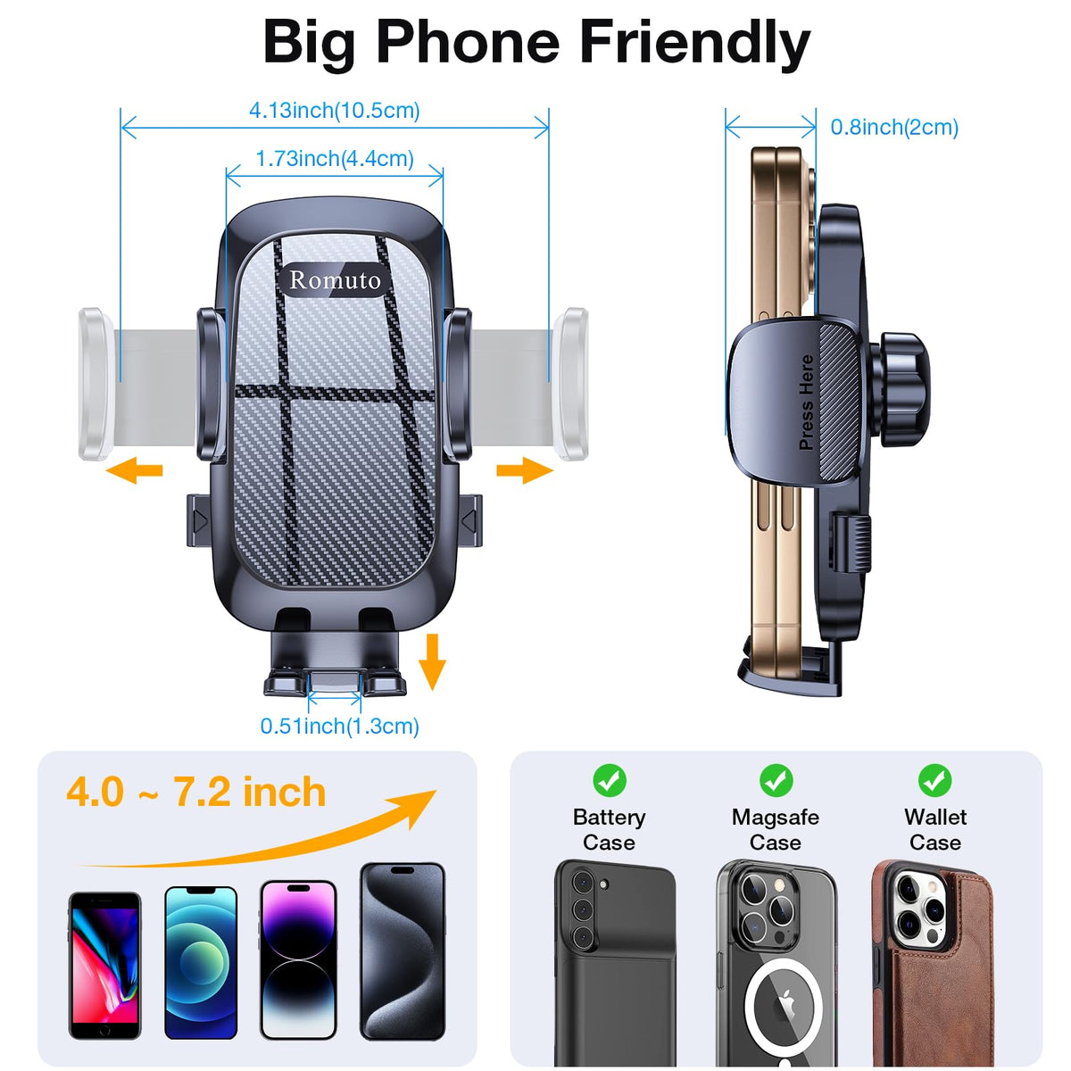 Romuto Carbon Dash-Mounted Holders Fiber Car Phone Holder Dash Mount - Black NEW