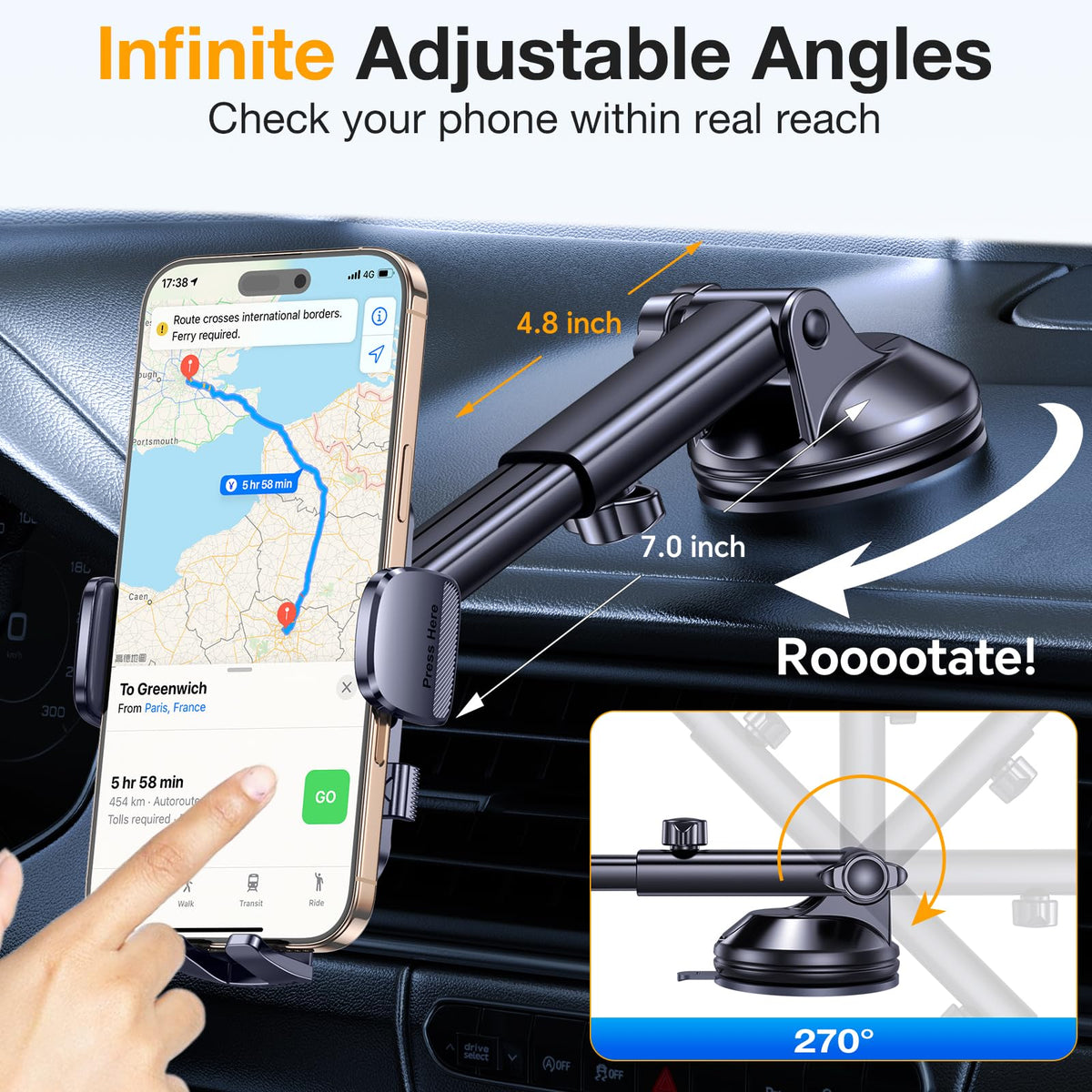 Romuto Carbon Dash-Mounted Holders Fiber Car Phone Holder Dash Mount - Black NEW