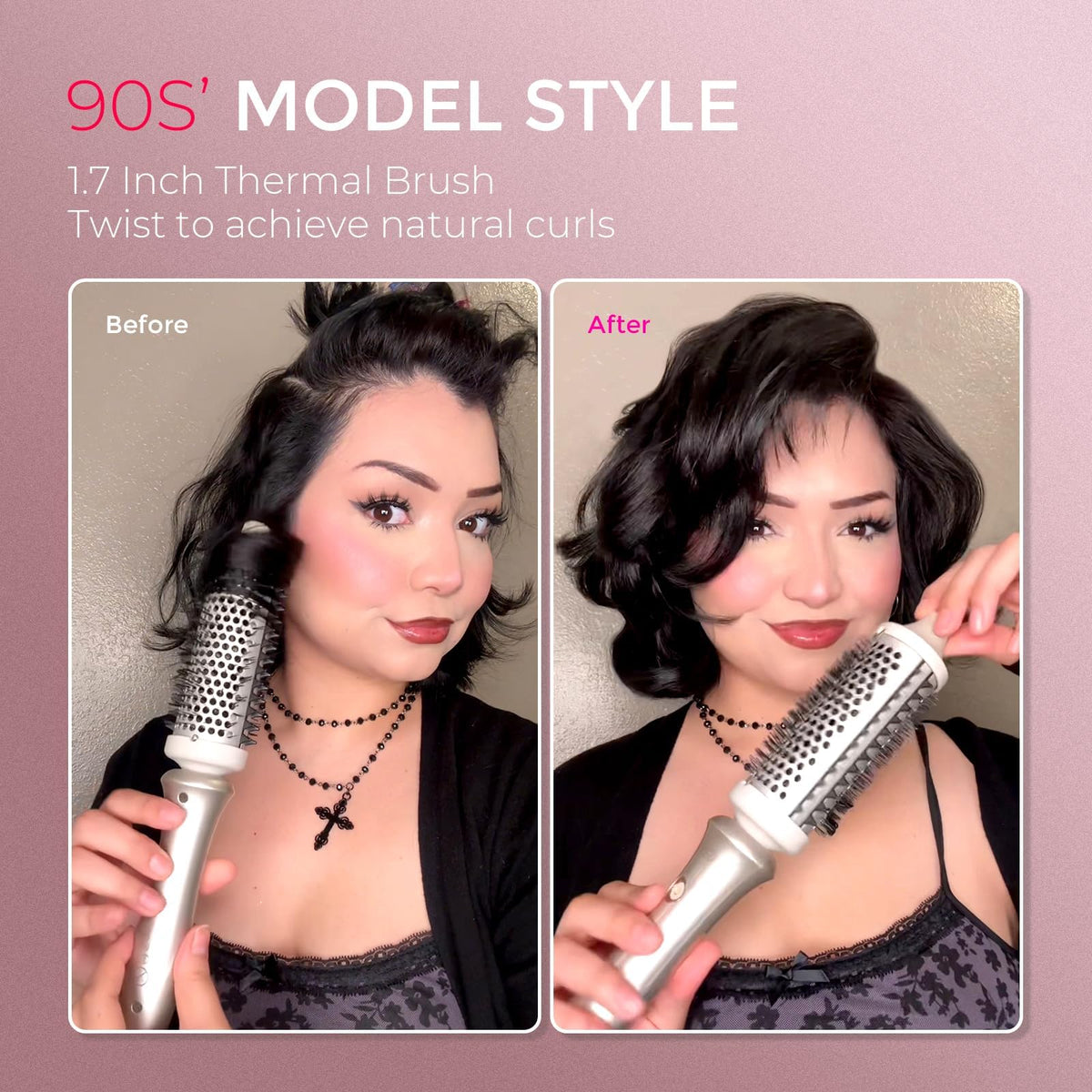 TYMO Thermal Curling Brush Hot Air Styler Ceramic 1.7" Gold NEW