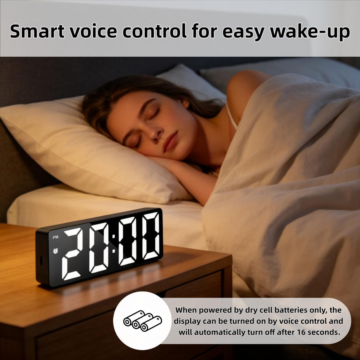 LED Digital Alarm Clock USB Powered Black 6.5 Inch Display DEMO