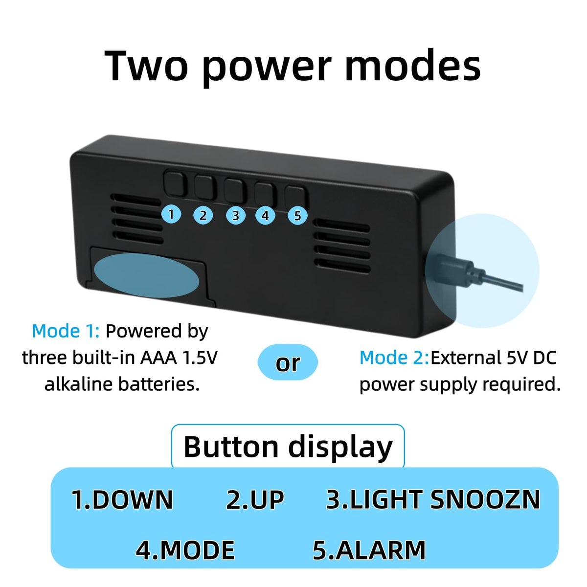 LED Digital Alarm Clock USB Powered Black 6.5 Inch Display DEMO