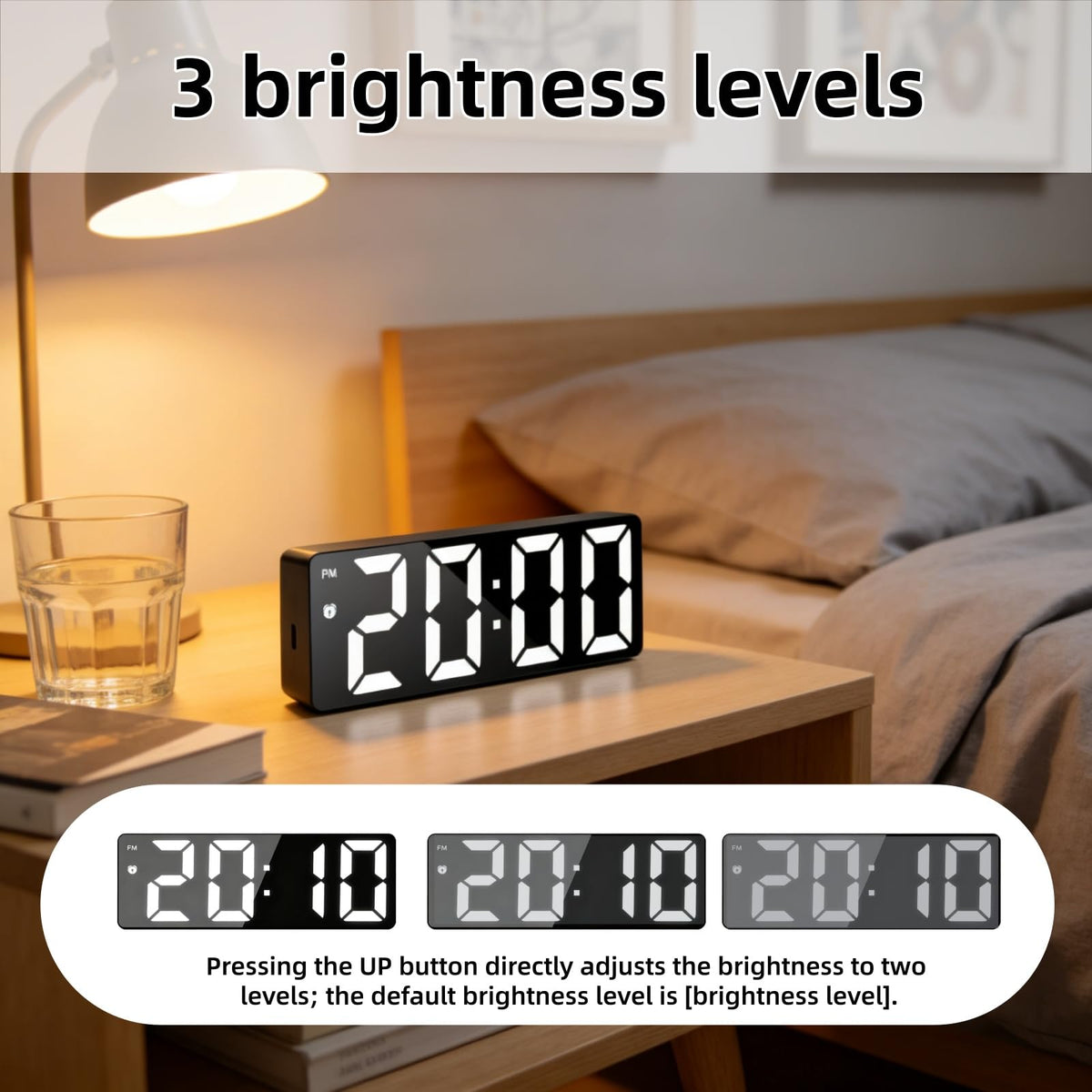 LED Digital Alarm Clock USB Powered Black 6.5 Inch Display DEMO