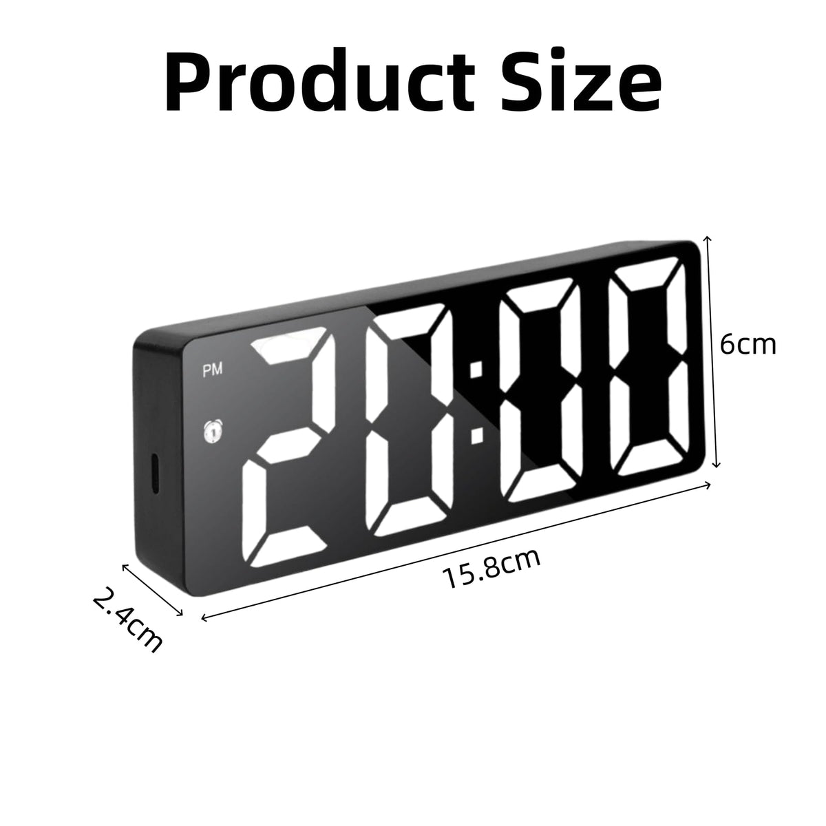 LED Digital Alarm Clock USB Powered Black 6.5 Inch Display DEMO
