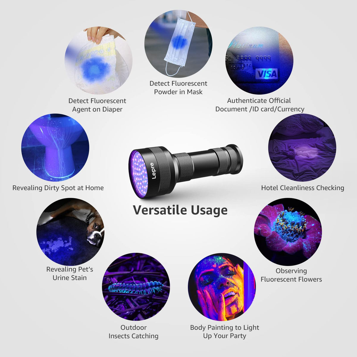 Lepro UV Handheld Torches Torch 51 LED Ultraviolet Flashlight Blacklight NEW