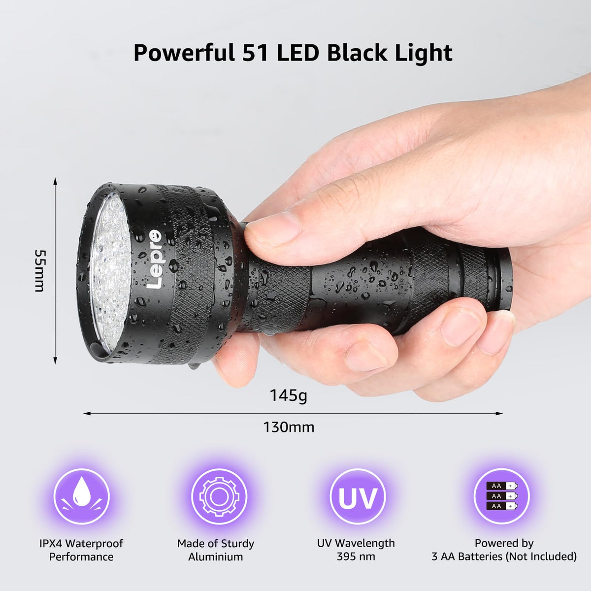 Lepro UV Handheld Torches Torch 51 LED Ultraviolet Flashlight Blacklight NEW